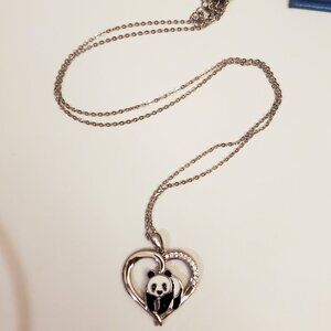 Praymos Panda Heart Necklace 925 Sterling Silver, 46cm, pendant charm